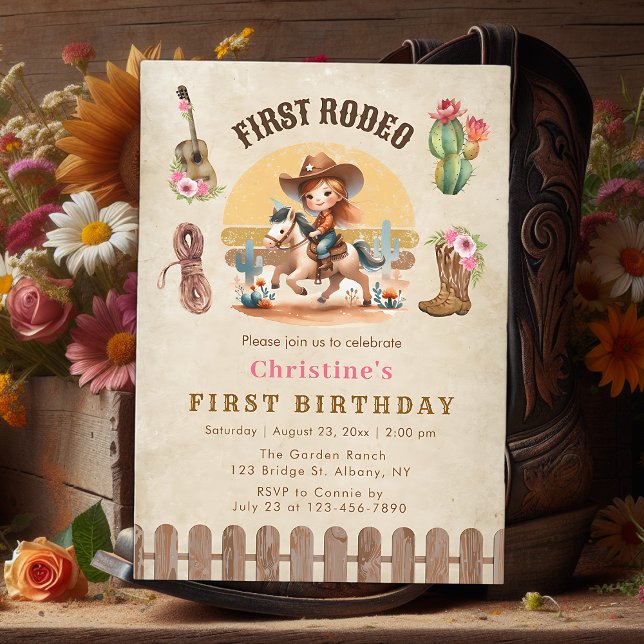 Rustic Cowgirl First Rodeo 1. Geburtstag Einladung (Von Creator hochgeladen)