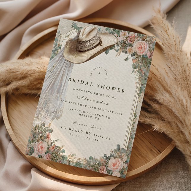 Rustic Cowgirl Hat Floral Bridal Shower Einladung (Von Creator hochgeladen)