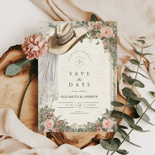 Rustic Cowgirl Hat Lace Wedding Save The Date