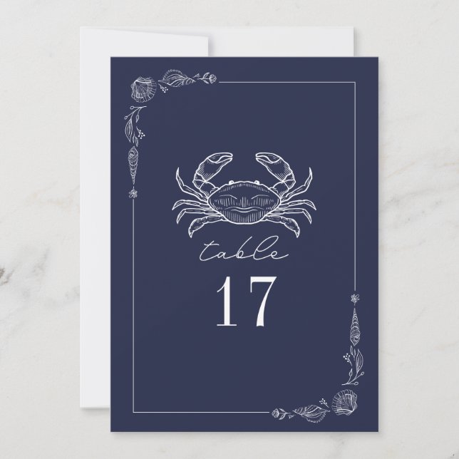 Rustic Crab Dark Blue Wedding Tischnummer (Vorderseite)