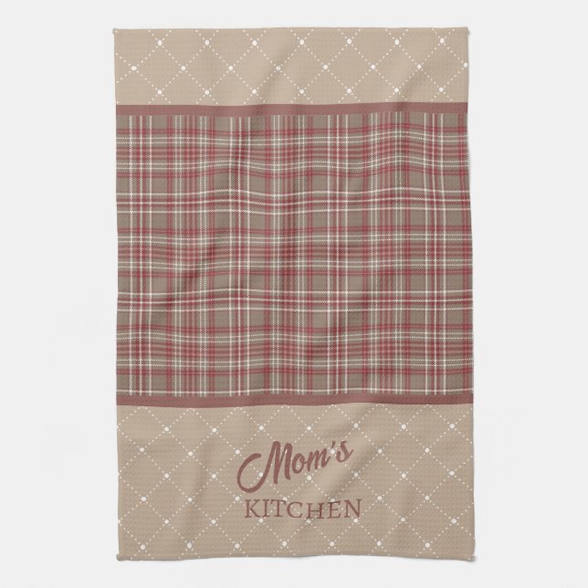 Rustic Cranberry, Dark Tan & White Plaid Geschirrtuch (Vertikal)