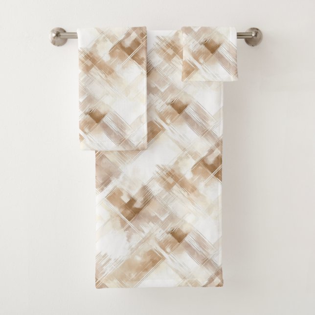 Rustic Cream Brown Stripes Bridal Shower Badhandtuch Set (Insitu)