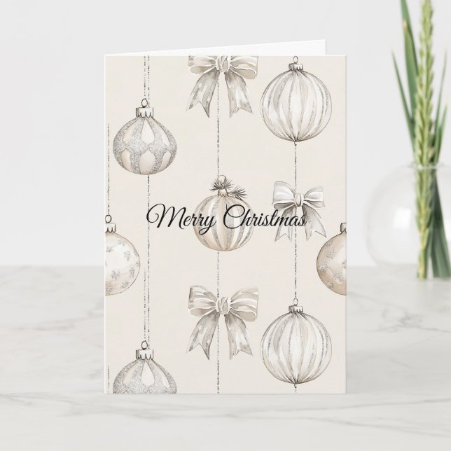 Rustic Cream Snowflakes Ornaments Christmas Karte (Vorderseite)
