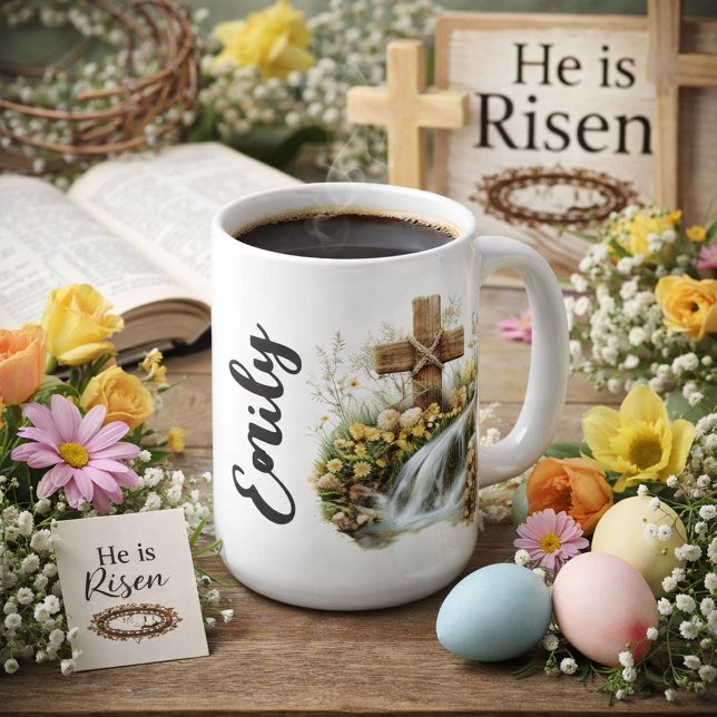 Rustic Cross Waterfall Easter Design Kaffeetasse (Von Creator hochgeladen)