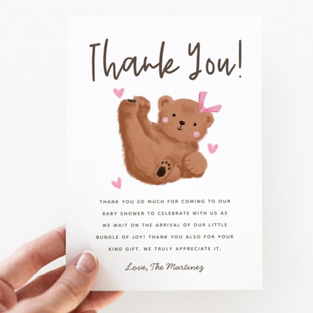 Rustic Cub Bear Girl Babydusche Vielen Dank Dankeskarte (Von Creator hochgeladen)