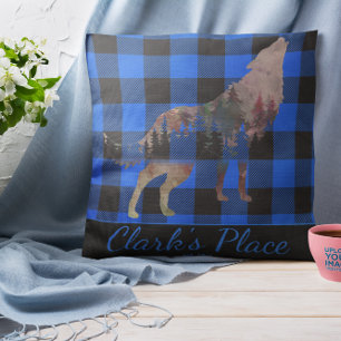 Rustic Custom Blue Buffalo Kariert Wolf Wilderness Kissen