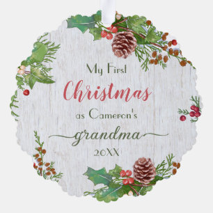 Rustic Custom Foto New Oma 1. Weihnachten Ornament Karte