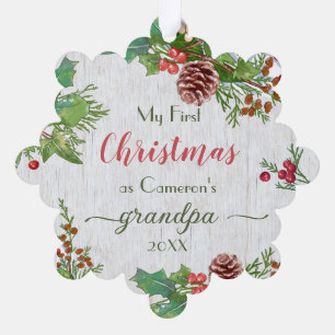 Rustic Custom Foto New Opa 1. Weihnachten Ornament Karte