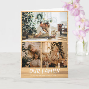 Rustic Custom Three Photo Collage Christmas Card Karte