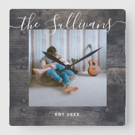 Rustic Custom Your Photo Wooden Script Wall Clock Quadratische Wanduhr