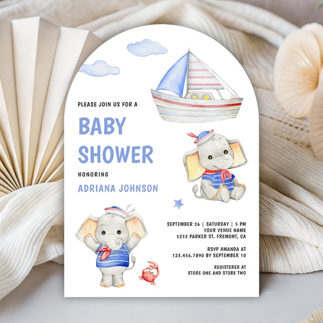 Rustic Cute Elephant Nautical Boat Baby Shower Einladung (Von Creator hochgeladen)