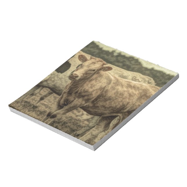 Rustic Daimler Farm Animal Brown Schweizer Kuh Notizblock (Rotiert)