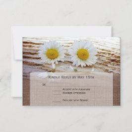 Rustic Daisies Burlap Print Wedding RSVP Karten