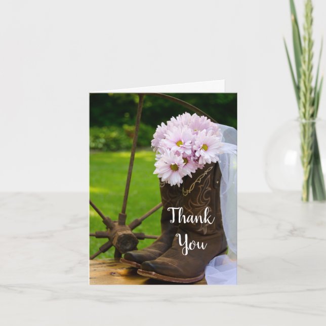 Rustic Daisies Cowboy Boots Bridesmaid Vielen Dank Dankeskarte (Vorderseite)