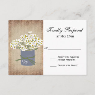 Rustic Daisies Double Hearts Wedding RSVP Cards Karte