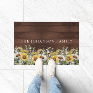 Rustic Daisies Wood Familienname Fußmatte