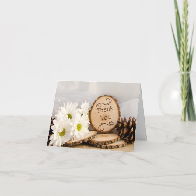 Rustic Daisies Woodland Wedding Thank You Dankeskarte (Vorderseite)
