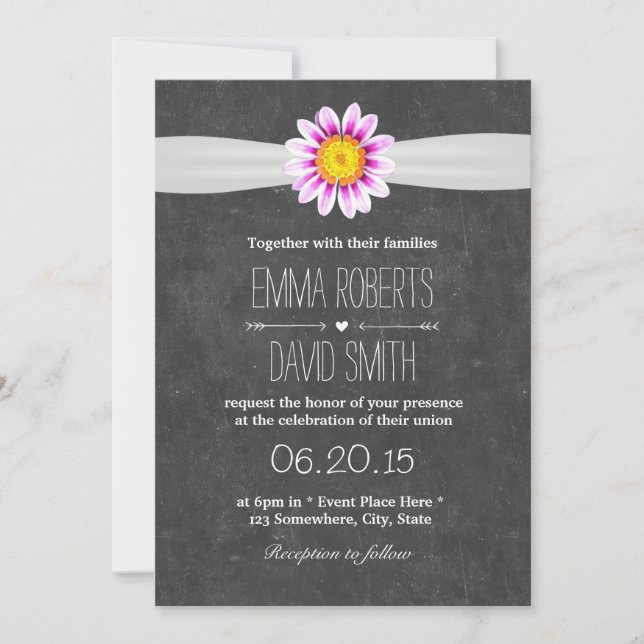 Rustic Daisy Blume Chalkboard Hochzeitseinladungen Einladung (Vorderseite)