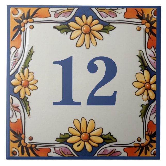 Rustic Daisy Blume Custom House Number Signature P Fliese (Vorderseite)