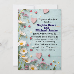 Rustic Daisy & Heart Wedding Einladung