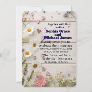 Rustic Daisy & Heart Wedding Einladung