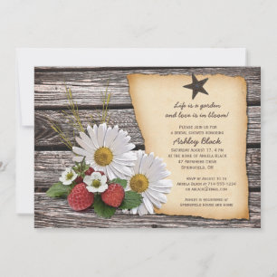 Rustic Daisy Strawberry Bridal Dusche Einladung