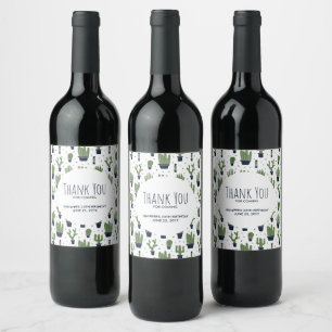 Rustic Dark Green Cactus Desert Pattern Vielen Dan Weinetikett