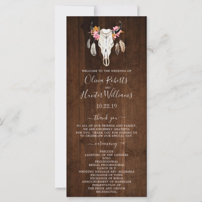 Rustic Dark Wood Antler Programme de mariage du cr (Devant)
