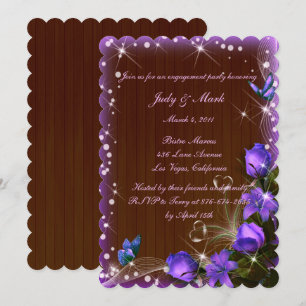 Rustic Dark Wood Lila Floral Engagement Party Einladung