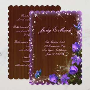 Rustic Dark Wood Lila Floral Wedding Card Einladung