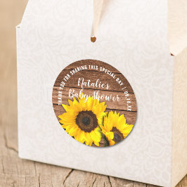 Rustic Dark Wood Sunflower Danke Baby Dusche Runder Aufkleber