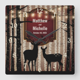 Rustic Deer and Aspen Trees Wedding or Anniversary Quadratische Wanduhr