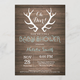 Rustic Deer Antler Baby shower Invitation Aqua