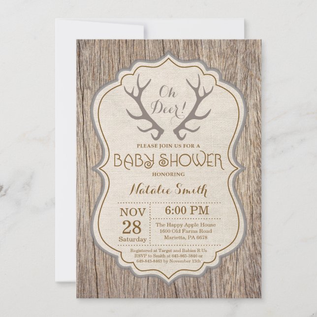 Rustic Deer Antler Oh Deer Invitation Baby shower (Devant)