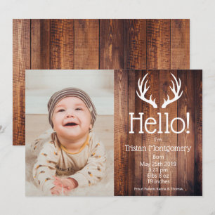 Rustic Deer Antlers Barn Wood Birth Ankündigung