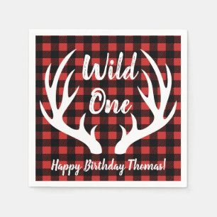 Rustic Deer Antlers Buffalo Karo Kariert Wild One Serviette