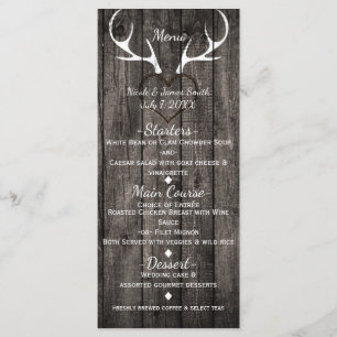 Rustic Deer Antlers & Carved Heart Menu Mariage