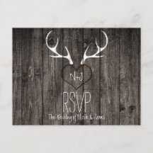 Rustic Deer Antlers & Carved Heart Wedding RSVP