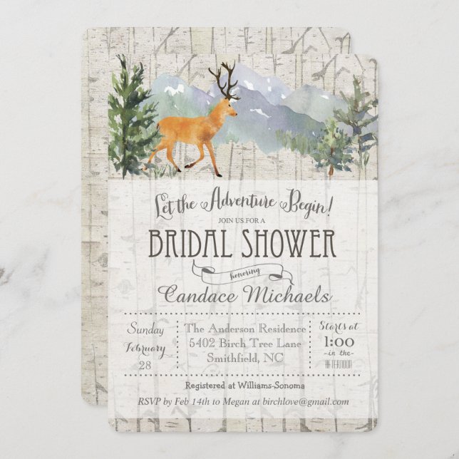 Rustic Deer Birch Bridal Dusche Einladung (Vorne/Hinten)