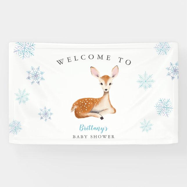 Rustic Deer Blue Winter Baby Dusche Willkommen Banner (Horizontal)