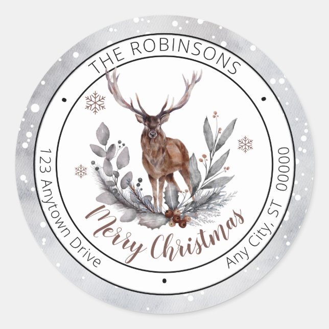 Rustic Deer Buck Frohe Weihnachtsfamilie Runder Aufkleber (Vorderseite)