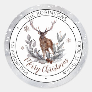 Rustic Deer Buck Frohe Weihnachtsfamilie Runder Aufkleber
