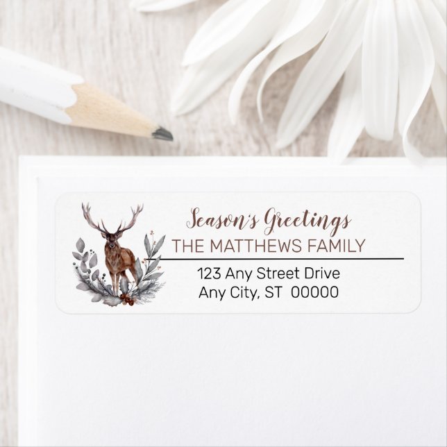 Rustic Deer Buck Season's Greetings Family Label (Insitu)