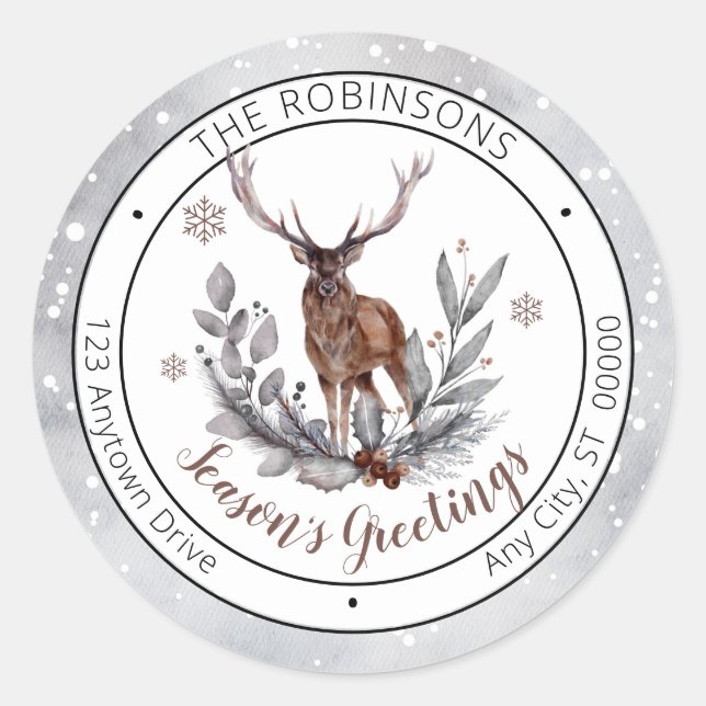 Rustic Deer Buck Season's Greetings Family Runder Aufkleber (Vorderseite)