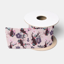 Rustic Deer Head Mauve Floral Baby Girl Dusche Satinband
