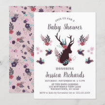 Rustic Deer Head Mauve Floral Girl Baby Dusche