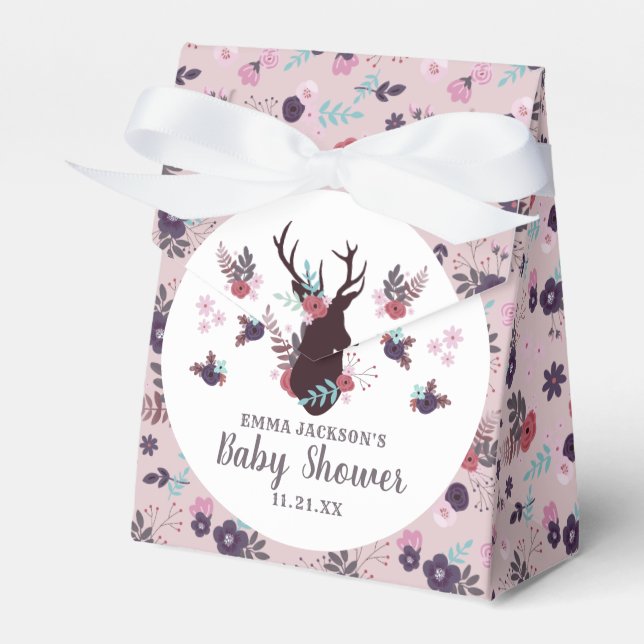 Rustic Deer Head Mauve Floral Girl Baby Dusche Geschenkschachtel (Vorderseite)