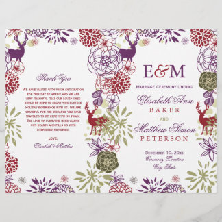 Rustic Deer Holiday Floral Wedding Programme