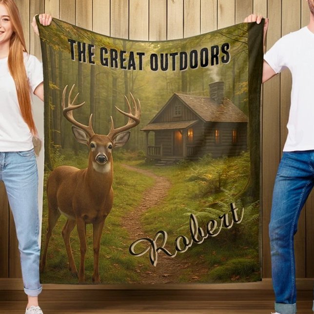 Rustic Deer Hunting Cabin Forest Signature Name Fleecedecke (Von Creator hochgeladen)