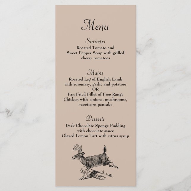 Rustic Deer Woodland Menu Mariage Dîner (Devant)